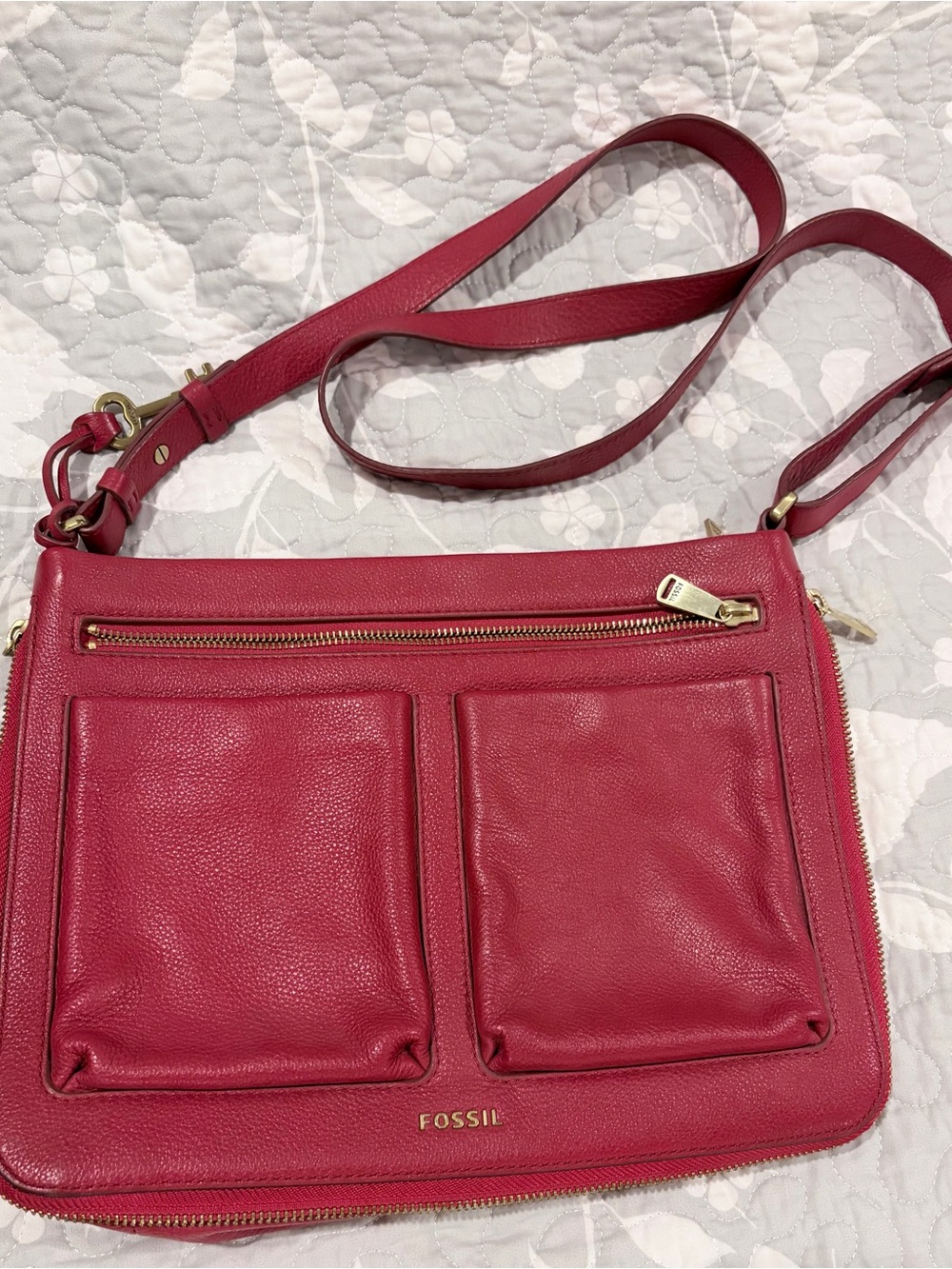 Fossil Women's Red Leather Crossbody Bag